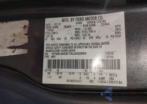 2010 Ford Explorer Xlt from USA, damaged, VIN 1FMEU6DE7AUA52959